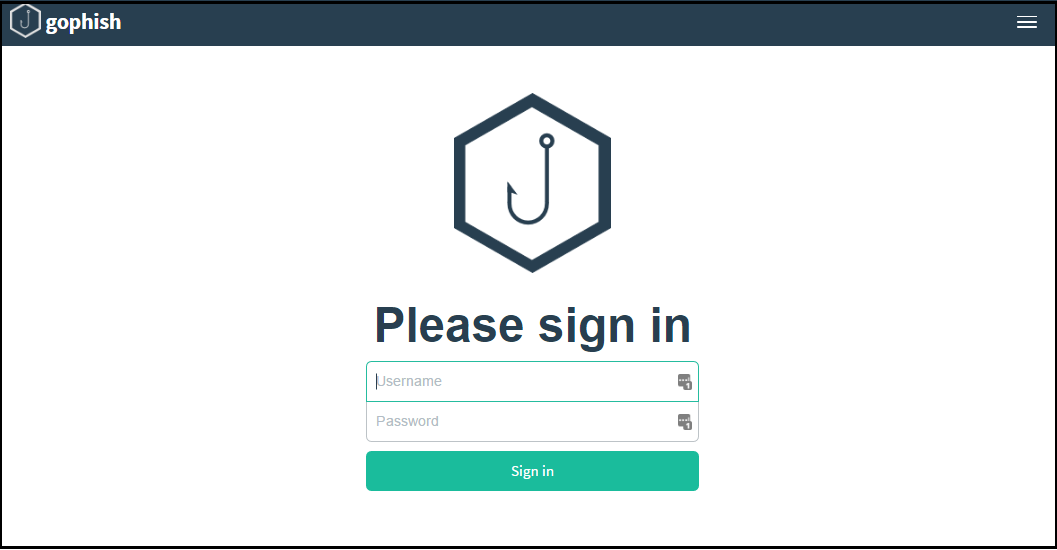 Interface d'administration de Gophish Interface d'administration de Gophish