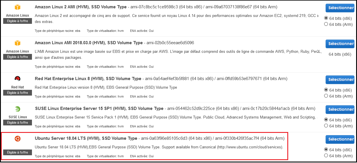 Sélection du système d'exploitation Sélection du système d'exploitation